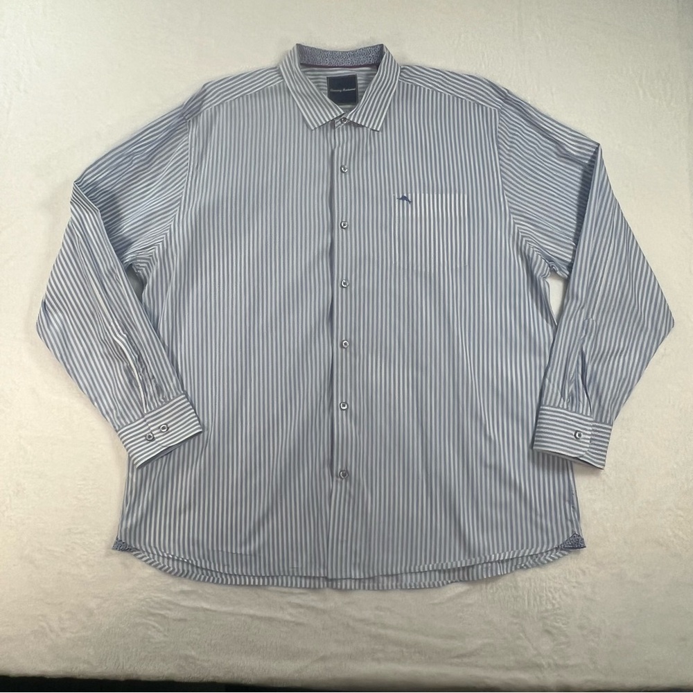 Men's Tommy Bahama Blue Striped long sleeve button up Shirt size XXL